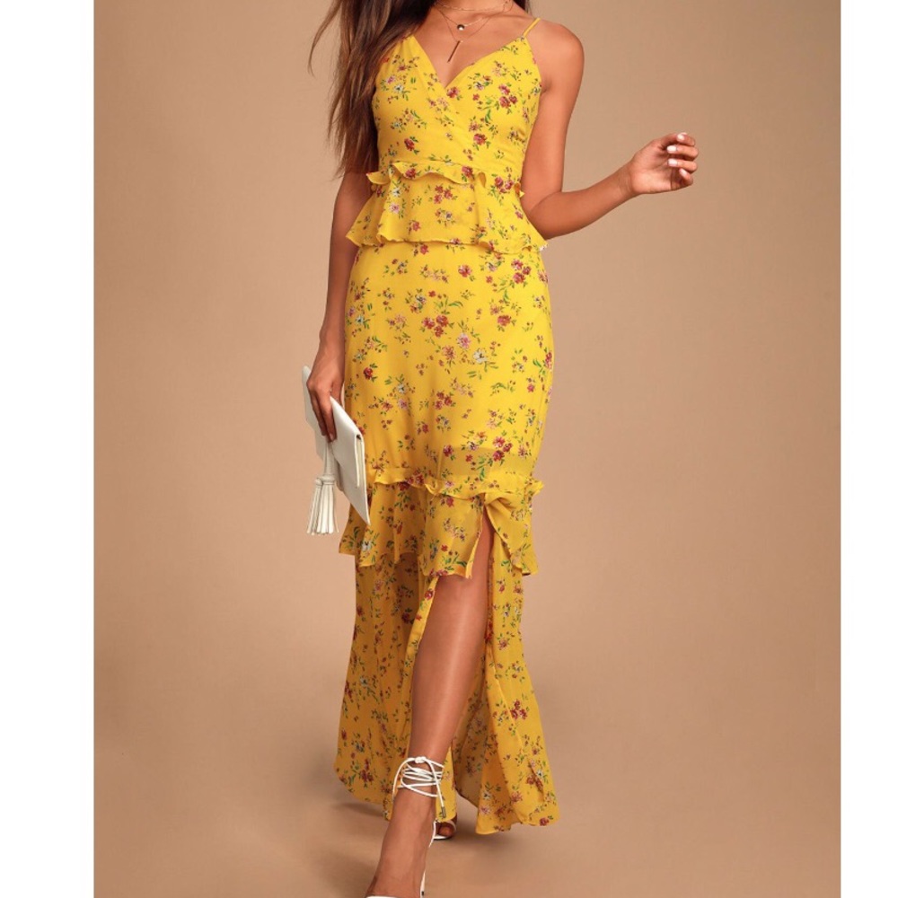 LULUS Sunshine Bouquet Yellow Floral Maxi … - Picture 2 of 12